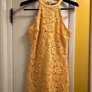 Lulus Yellow Floral Lace Halter Dress